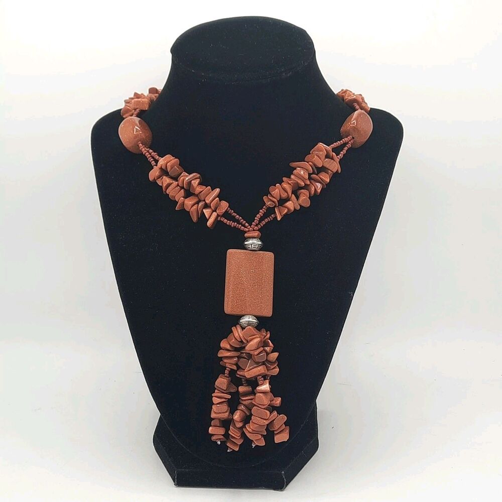Copper Multistrand Goldstone Rectangle Pendant Ta… - image 1